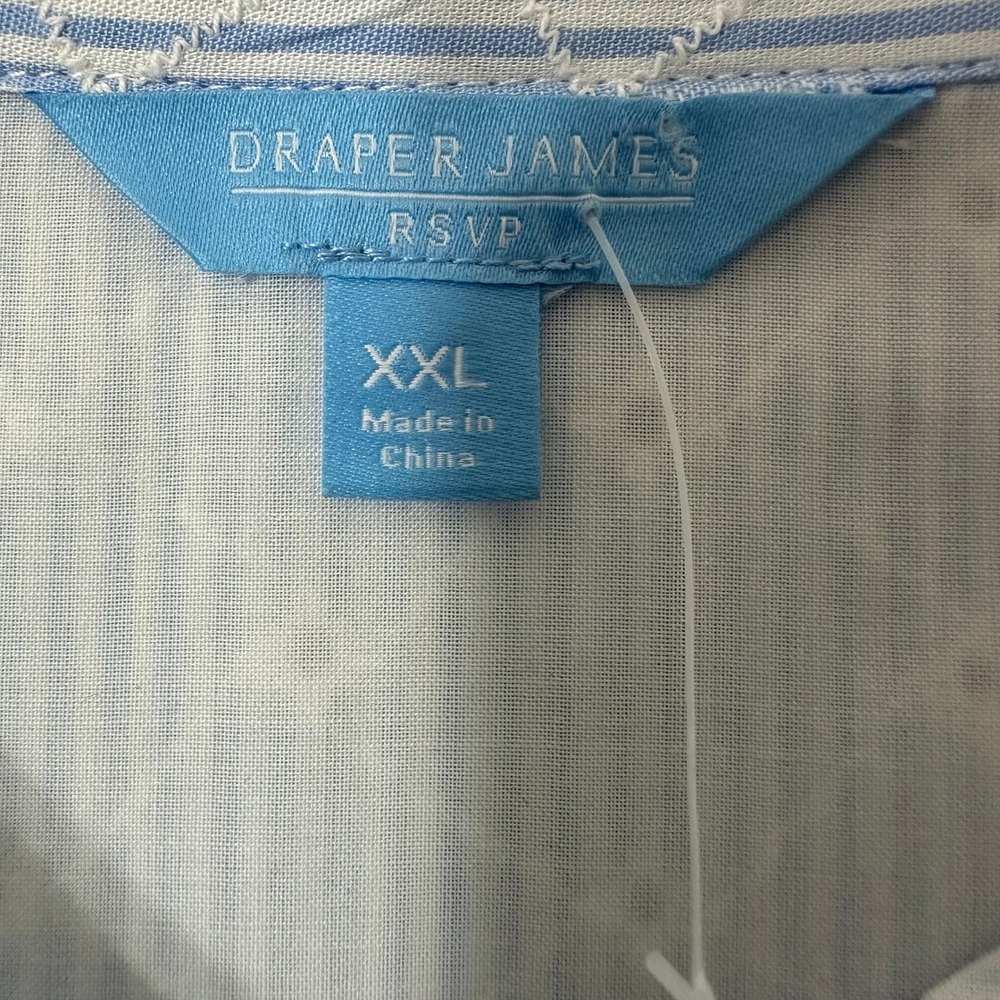 Draper James XXL Blue White Stripe Eyelet 100% Cotton Button Front Shirt Dress - Picture 2 of 9